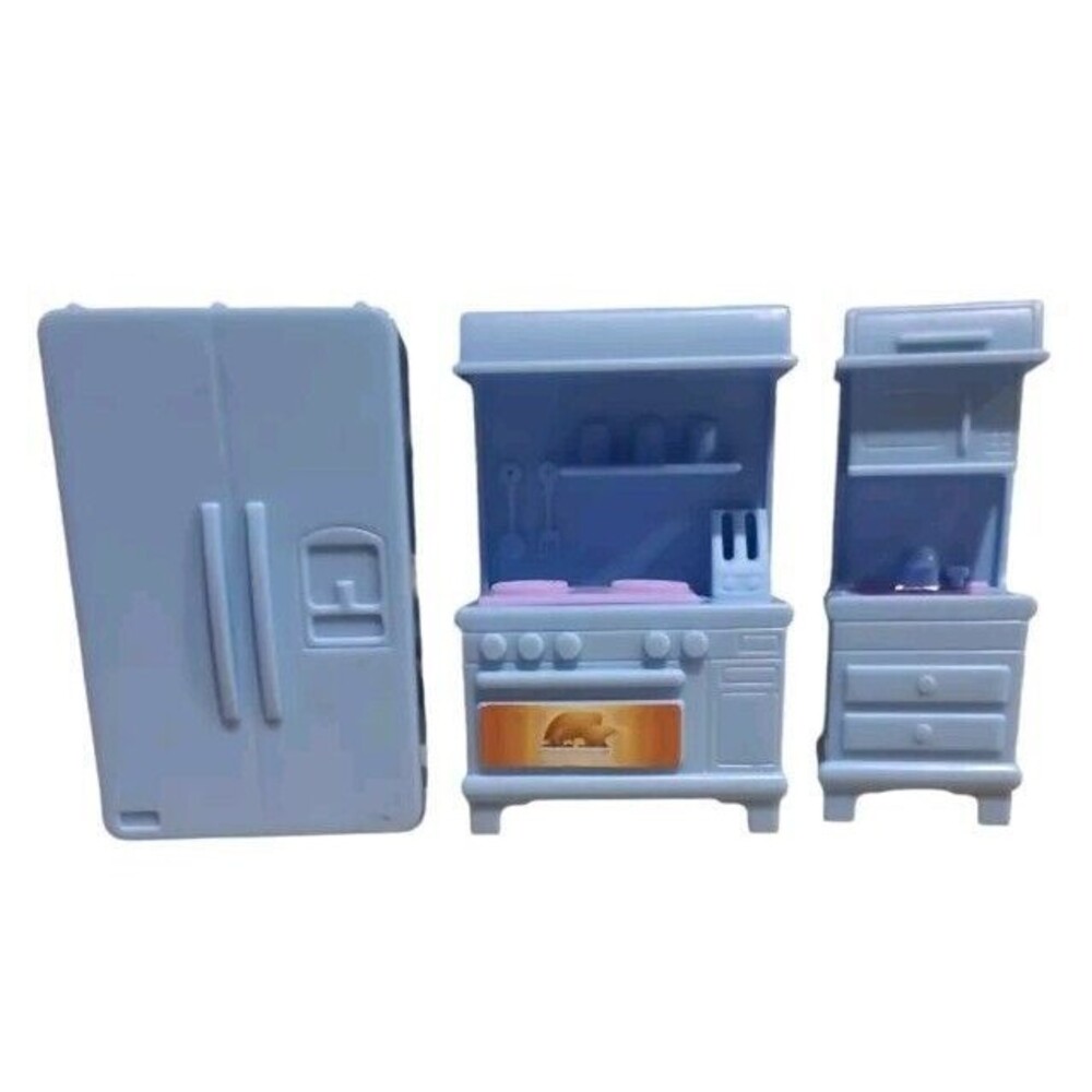 Toys R Us You And Me Together Dollhouse Blue Kitchen Set Of 3 Fridge Stove Sink